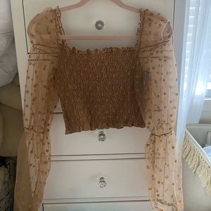 Smocked Sheer Sleve Crop Top